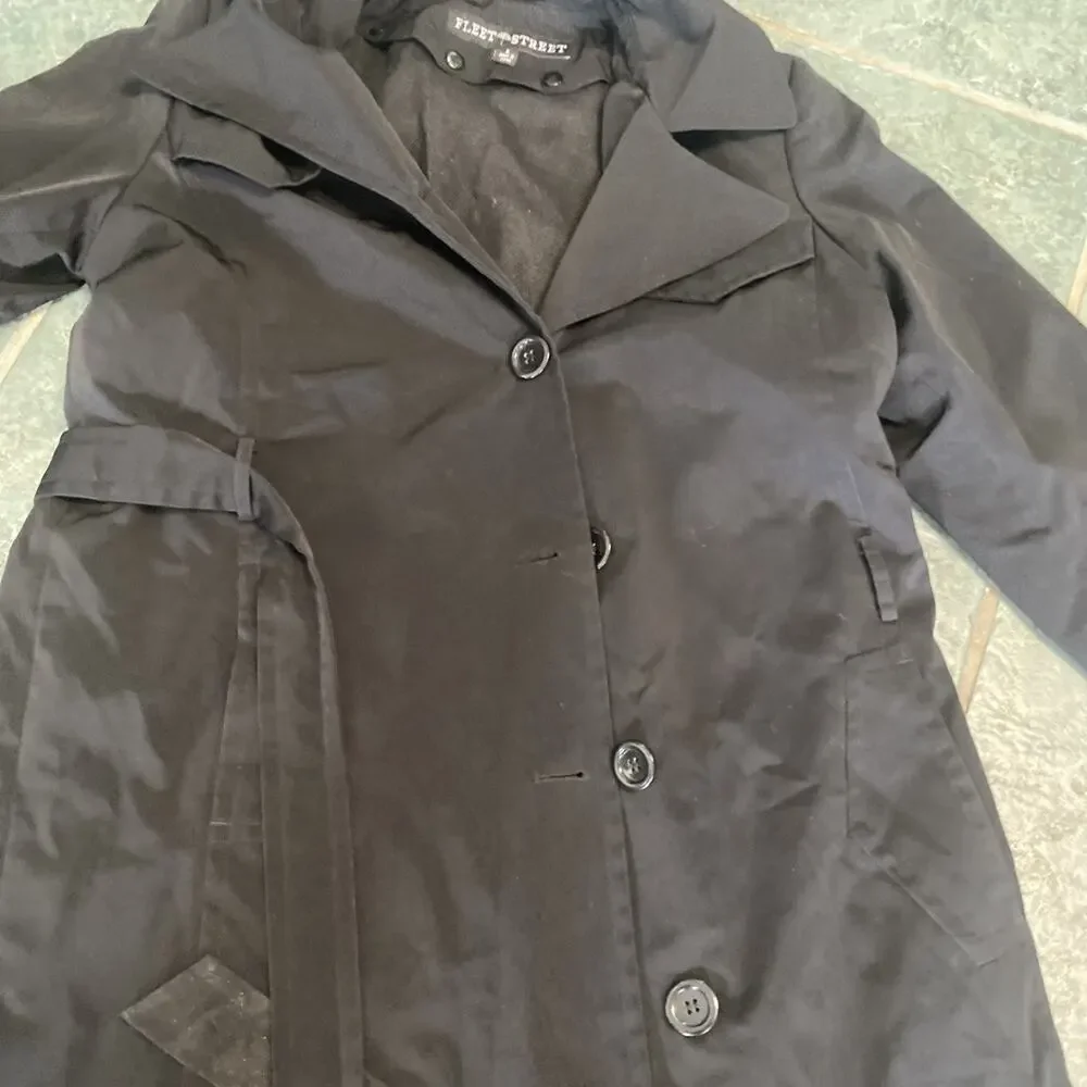 C22 Fleet Street Women’s Sz 8 Belted Black Trench Coat